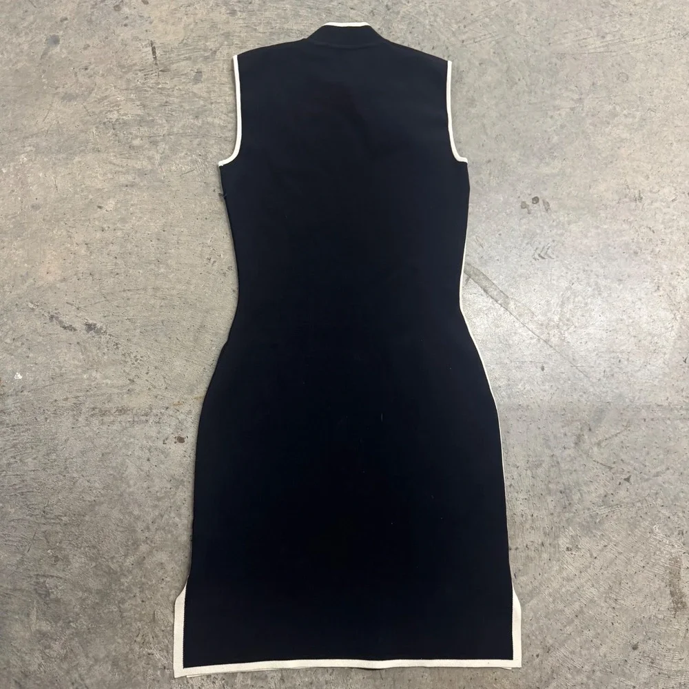 Shanghai Tang Women's Black White Trim Qipao Midi Chinese Dress S/S Designer - Picture 3 of 7